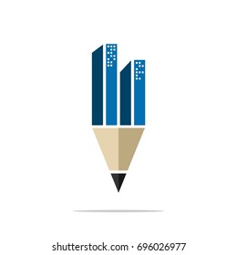 Pencil Skyline Logo Template Illustration Design. Vector EPS 10.