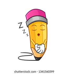 pencil sleep mascot vector cartoon illustration