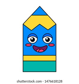 Pencil smiling face vector emoticon icon. Cheerful study equipment happily laughing, emoji sticker