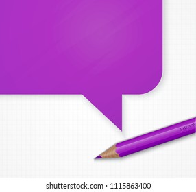 Pencil with speech bubble on grid paper vector background. EPS 10