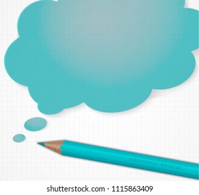 Pencil with speech bubble on grid paper vector background. EPS 10