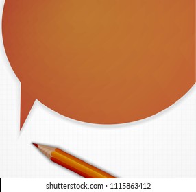 Pencil with speech bubble on grid paper vector background. EPS 10