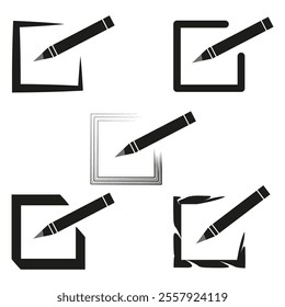 Pencil square icon. Editable writing symbol. Creative vector element. Modern black shape.