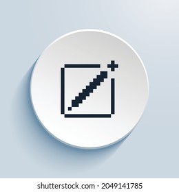pencil square pixel art icon design. Button style circle shape isolated on white background. Vector illustration