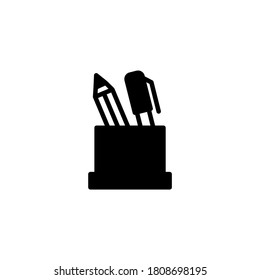 Pencil Stand Icon in black flat glyph, filled style isolated on white background