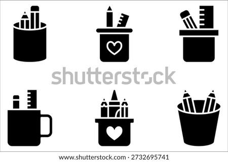 pencil stand icon set, Pencil holder icon symbol collection on white background