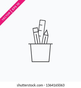 Pencil Stand Icon, Vector in Outline Style 