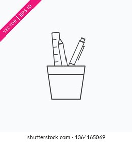 Pencil Stand Icon, Vector in Outline Style 