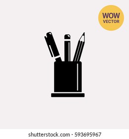 Pencil Stand with Pencils and Pen Icon
