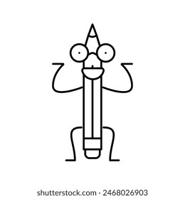 pencil stationery character line icon vector. pencil stationery character sign. isolated contour symbol black illustration