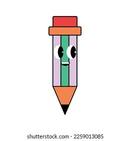 Pencil Sticker Retro Groovy Hand Drawn