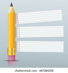 Pencil with striped paper stickers on the gray background. Eps 10 vector file.