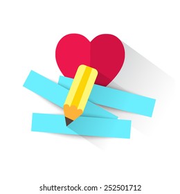 Pencil and strips of paper for message for beloved . Vector illustration.