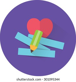 Lápiz y tiras de papel para el mensaje de los seres queridos. Ilustración vectorial.