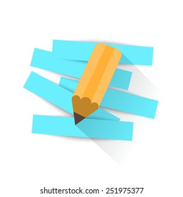 Pencil and strips of paper for message. Vector illustration. 