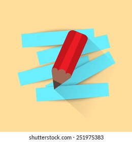 Pencil and strips of paper for message. Vector illustration. 