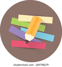 Lápiz y tiras de papel para mensaje. Ilustración vectorial.
