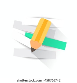 Pencil and strips of paper for message. Vector illustration.