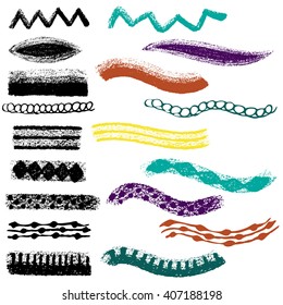 Pencil stroke brushes / Vector set of grunge brush strokes, easy to modify, paint texture, brush strokes with splashes. Hand painted brush stroke vector, grunge texture and grunge elements    