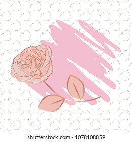 a pencil stroke and rose with pattern heart-shaped golden frame 