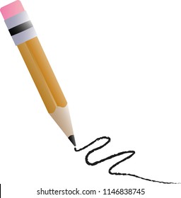 Pencil of a stylus on a white green background written by black brought up in a realistic style
