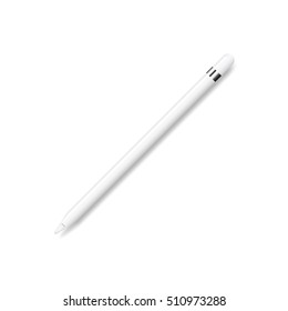 pencil or stylus for tablet white color with shadow top view isolated on white background. stock vector illustration