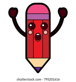 pencil surprised school supplies kawaii icon image 