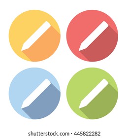 Pencil Symbol Flat Style Design Icons Set