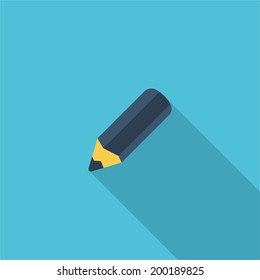 Pencil symbol. Vector illustration of flat color icon with long shadow.  