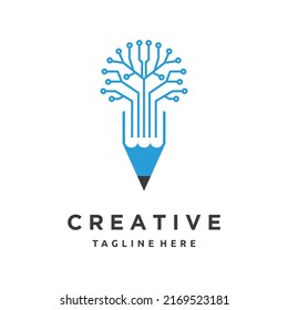 Pencil tech education digital logo design 