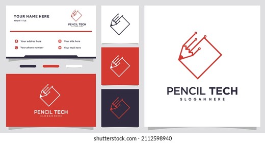 Pencil tech logo design with style and creative concept 
