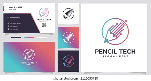 pencil tech logo design with style and creative concept