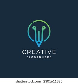 Pencil tech logo vector design with modern style