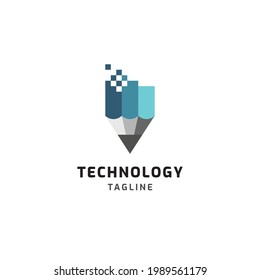 Pencil technology logo design inspiration illustration vector template