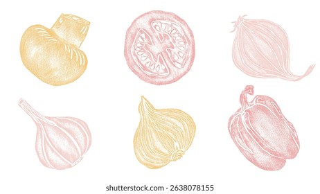 Pencil texture vegetables set vector