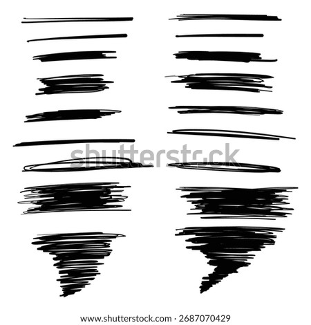 Pencil textures of different shapes. vector grunge graphite pencil art brushes. straight rough line. hand drawn brushstrokes set. doodle underlines