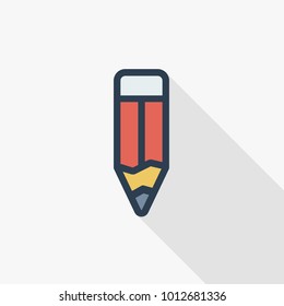 pencil thin line flat color icon. Linear vector illustration. Pictogram isolated on white background. Colorful long shadow design.