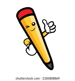 Pencil with Thumb Up Cartoon Graphic Vector Illustration Mascot