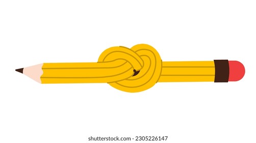 Pencil tied in knot. School and office supplies. Vector flat illustration.