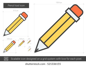 Vektorgrafik-Symbol mit Stift, einzeln auf weißem Hintergrund. Bleistift-Tool-Linie Symbol für Infografik, Website oder App. Skalierbares Symbol, das auf einem Gittersystem entworfen wurde.