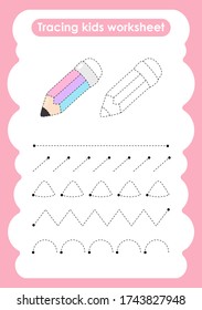 Pencil - Trace lines writting and drawing practice worksheet for kids
