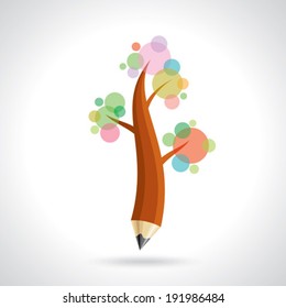 Pencil tree, about education and growing. Vector 
