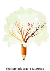 Pencil tree. Creative inspiration vector illustration. New ideas concept.