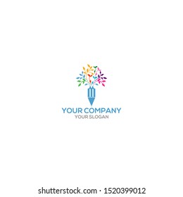 Pencil Tree Education Logo Design Vector