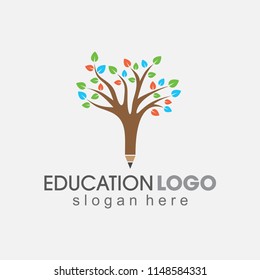 Pencil With Tree Education Logo Template