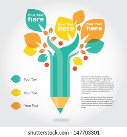 Pencil tree, info graphic about education and growing. Vector design elements