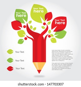 Pencil tree, info graphic about education and growing. Vector design elements