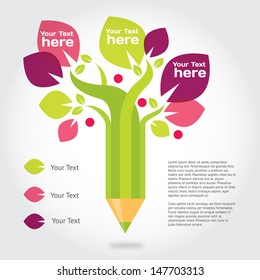 Pencil tree, info graphic about education and growing. Vector design elements