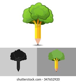 Pencil Tree Logo Icon Symbol Vector