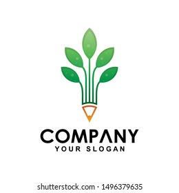Pencil tree logo with line style, pencil or nature symbol 